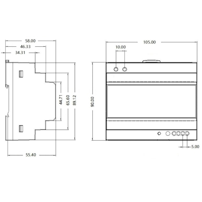 Rysunek techniczny zasilacza na szynę DIN model DL2-150-12
